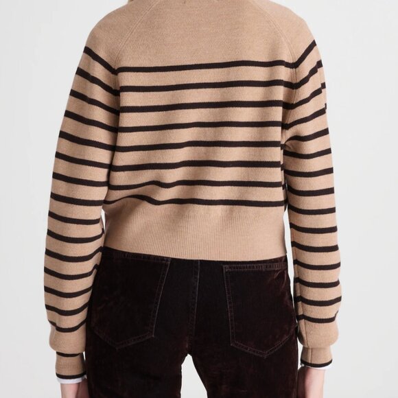 Madewell Raglan-Sleeve Cropped Cardigan in Merino Wool Hthr Camel Stripe Large - Picture 3 of 4